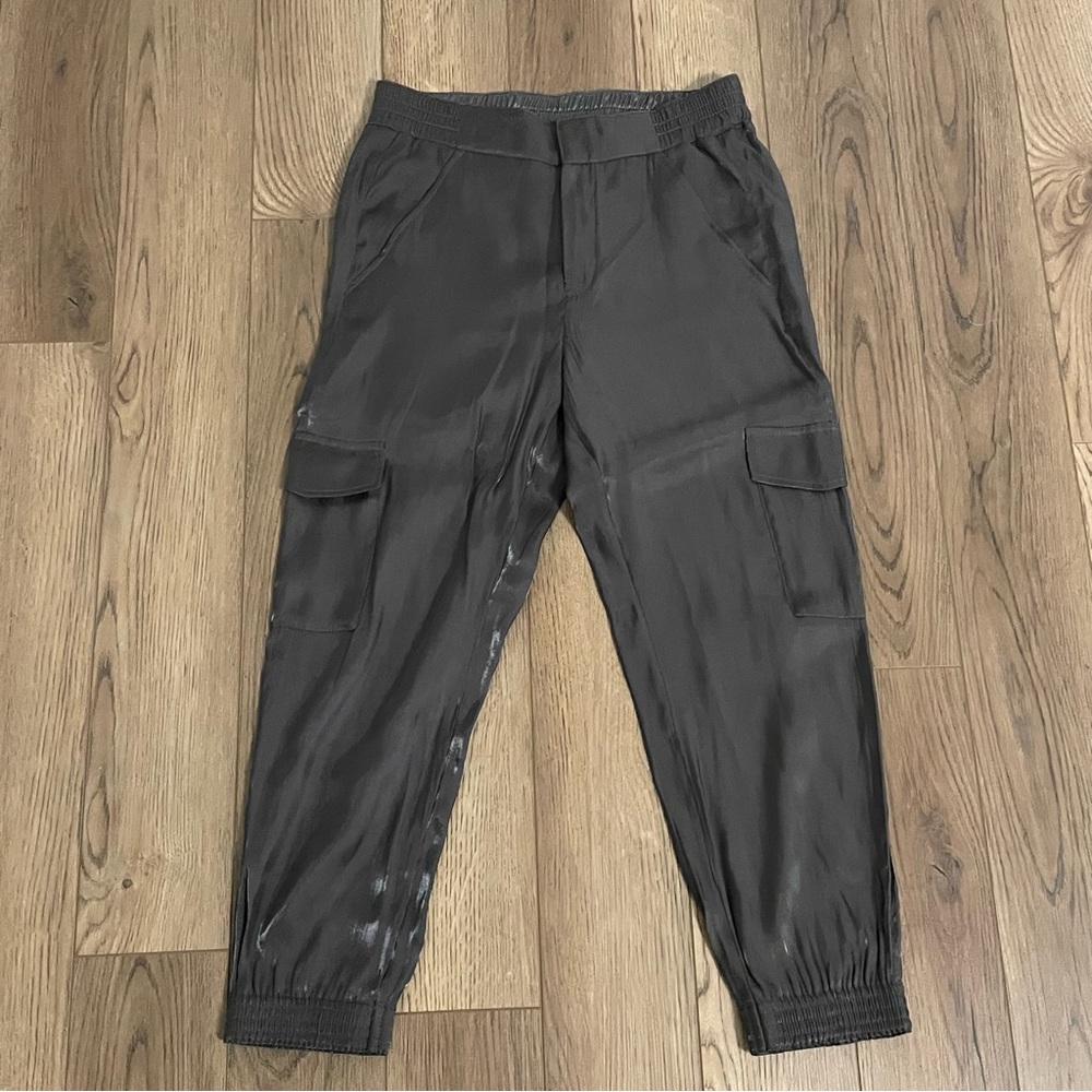 Anthropologieโ Satin Gray Cargo Jogger Pants